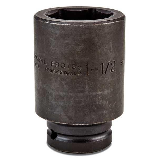 Proto 3/4 in Drive Impact Socket 1 1/2 in Size 6 pt Deep Depth, Black Oxide - J07524L