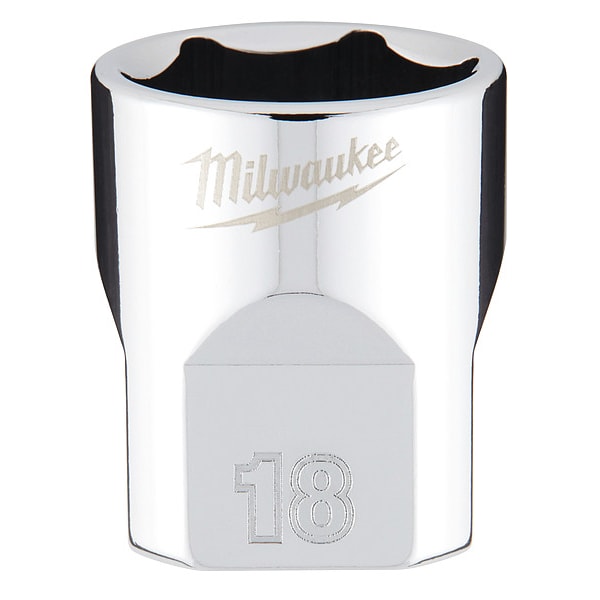 Milwaukee Tool 3/8 in. Drive 18mm Metric 6-Point Socket with FOUR FLAT Sides - 45-34-9088