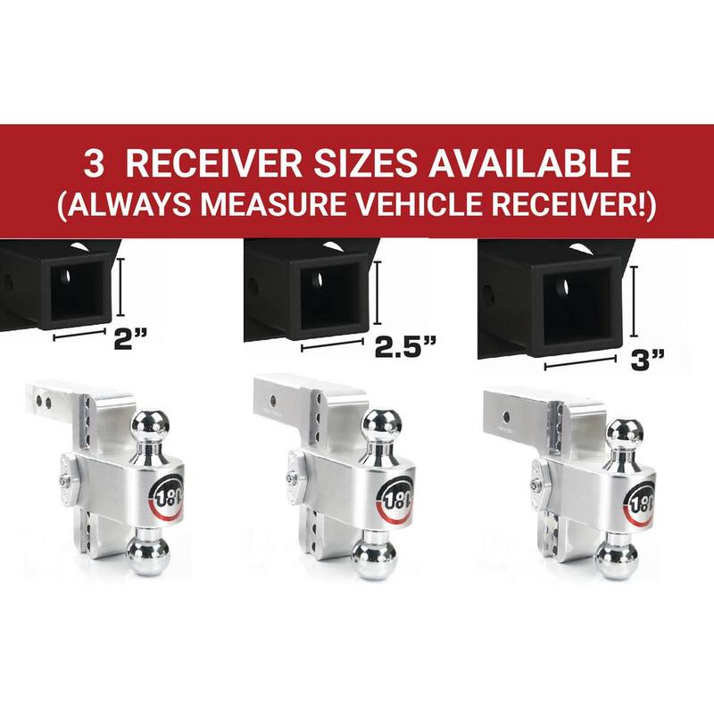 Weigh Safe 180 Hitch - 6" Adjustable Trailer Hitch Ball Mount for 2.5" Receiver w/ Chrome Plated Balls, 18,500 lbs GTW - CTB6-2.5