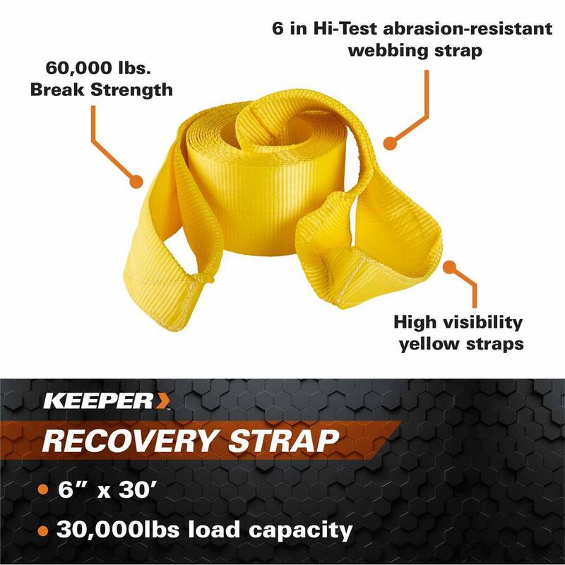Keeper 30 ft. x 6 in. x 60,000 lbs. Vehicle Recovery Strap - 02963