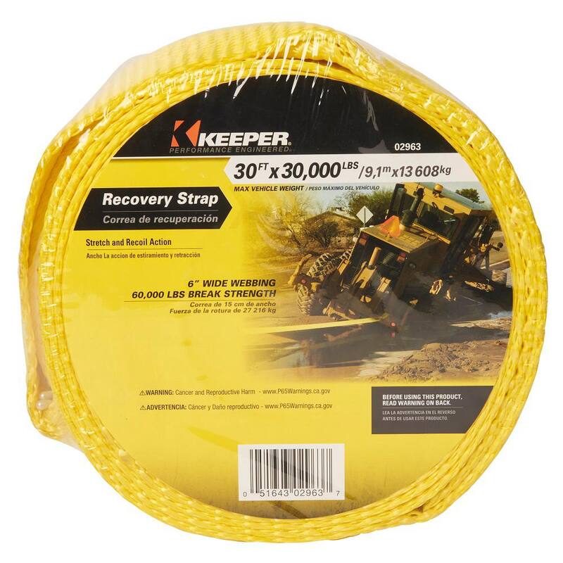 Keeper 30 ft. x 6 in. x 60,000 lbs. Vehicle Recovery Strap - 02963