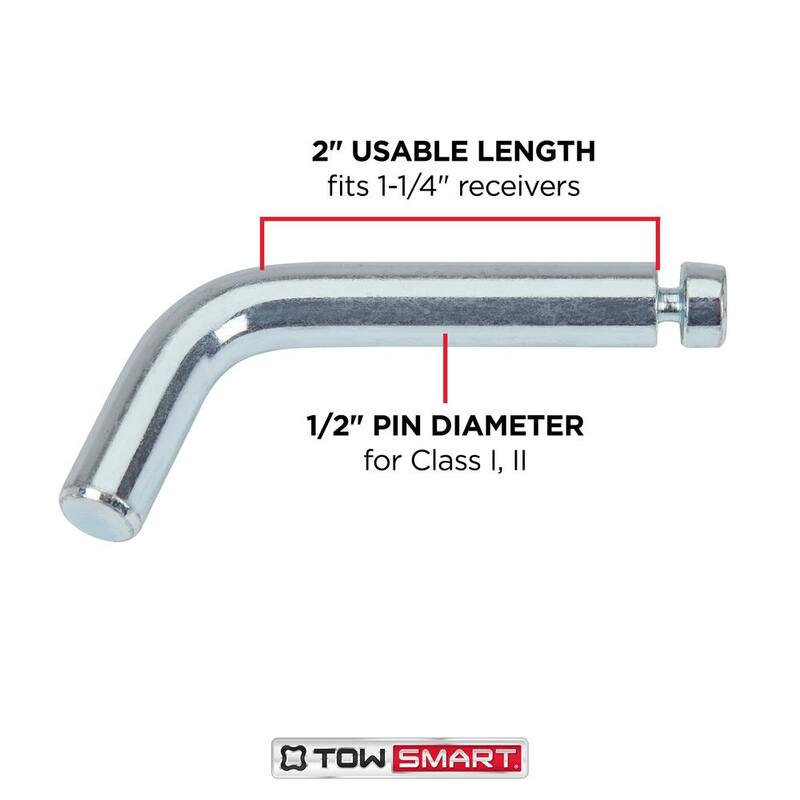 TowSmart Standard 1/2 in. Steel Bent Hitch Pin with Clip - Fits 1-1/4 in. x 1-1/4 in. Hitch Receivers - 731M