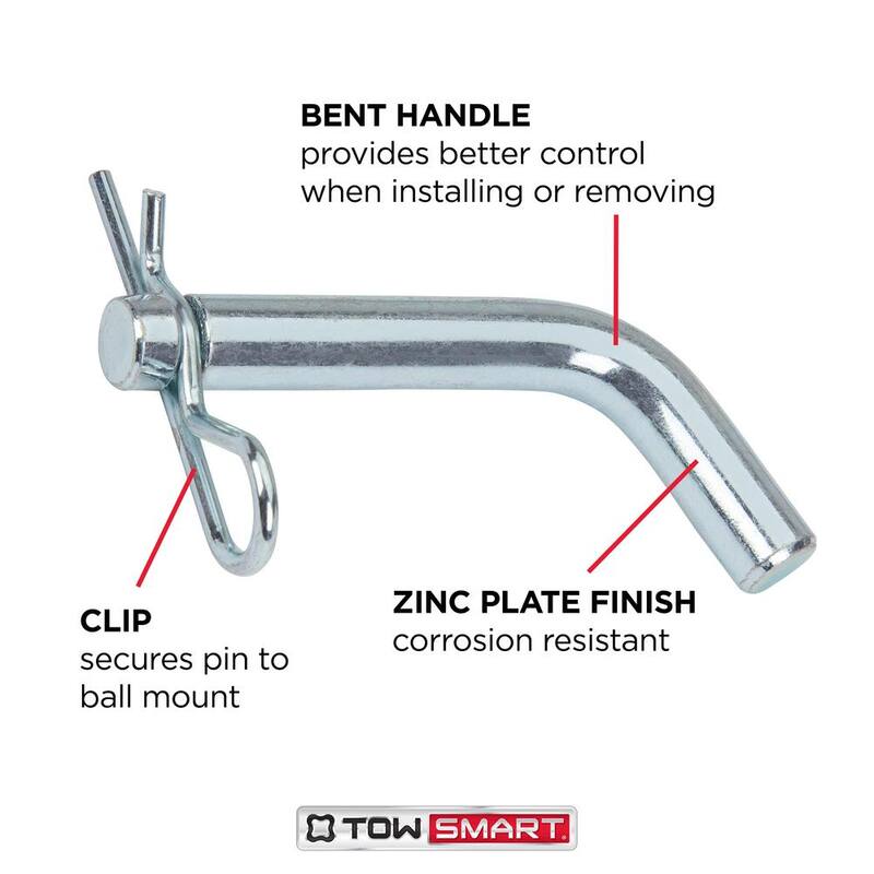 TowSmart Standard 1/2 in. Steel Bent Hitch Pin with Clip - Fits 1-1/4 in. x 1-1/4 in. Hitch Receivers - 731M