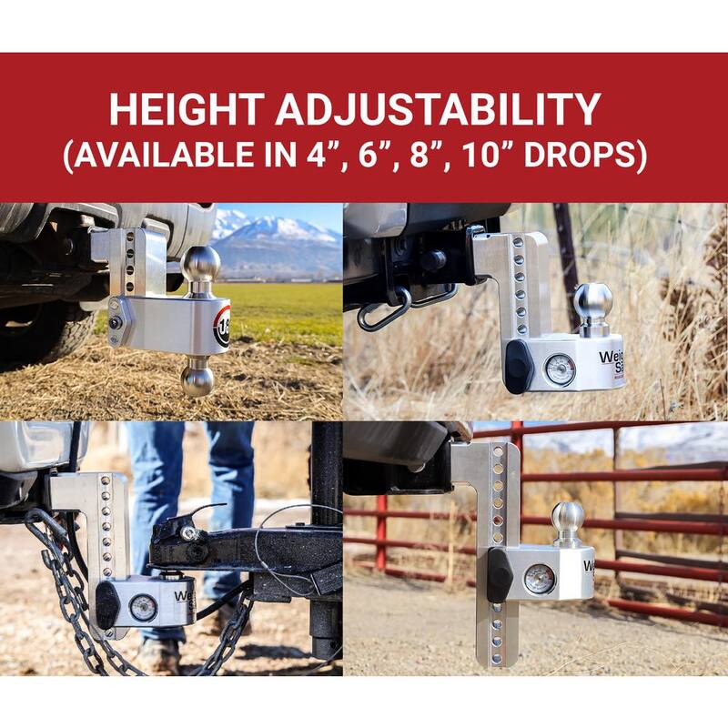 Weigh Safe Aluminum 6" Adjustable Trailer Hitch for 2" Receiver w/ Built in Weight Scale & 2 pc Keyed Alike Lock Set - WS6-2-KA