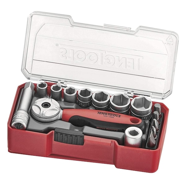 Teng Tools 15 Piece 1/4" Drive Metric 6 Point Shallow Socket & Bi - TJ1415