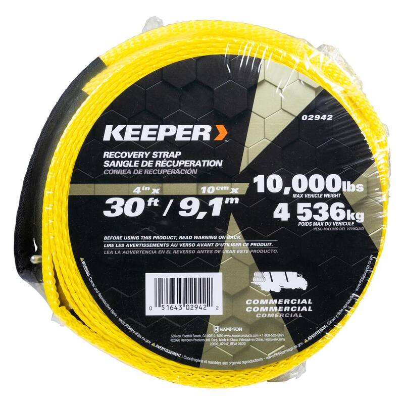 Keeper 30 ft. x 4 in. x 20,000 lbs. Vehicle Recovery Strap with Protected Loops - 02942