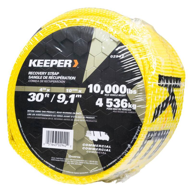 Keeper 30 ft. x 4 in. x 20,000 lbs. Vehicle Recovery Strap with Protected Loops - 02942