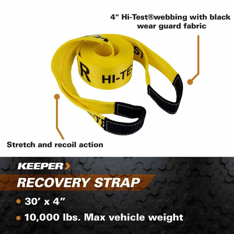 Keeper 30 ft. x 4 in. x 20,000 lbs. Vehicle Recovery Strap with Protected Loops - 02942