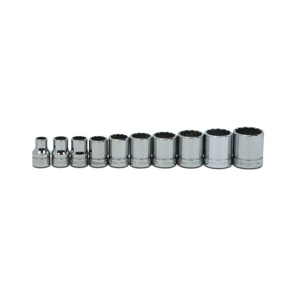 Williams Socket Set, 10 Pieces, 3/8 Inch Dr, Shallow, 3/8 Inch Size - JHWWSB-10RC