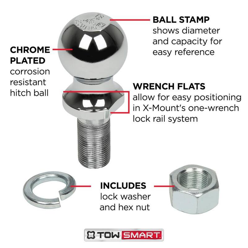TowSmart Class 1 2,000 lb. 1-7/8 in. Ball Diameter, 1 in. Shank Diameter, 3 in. Shank Length Chrome Trailer Hitch Ball - 766