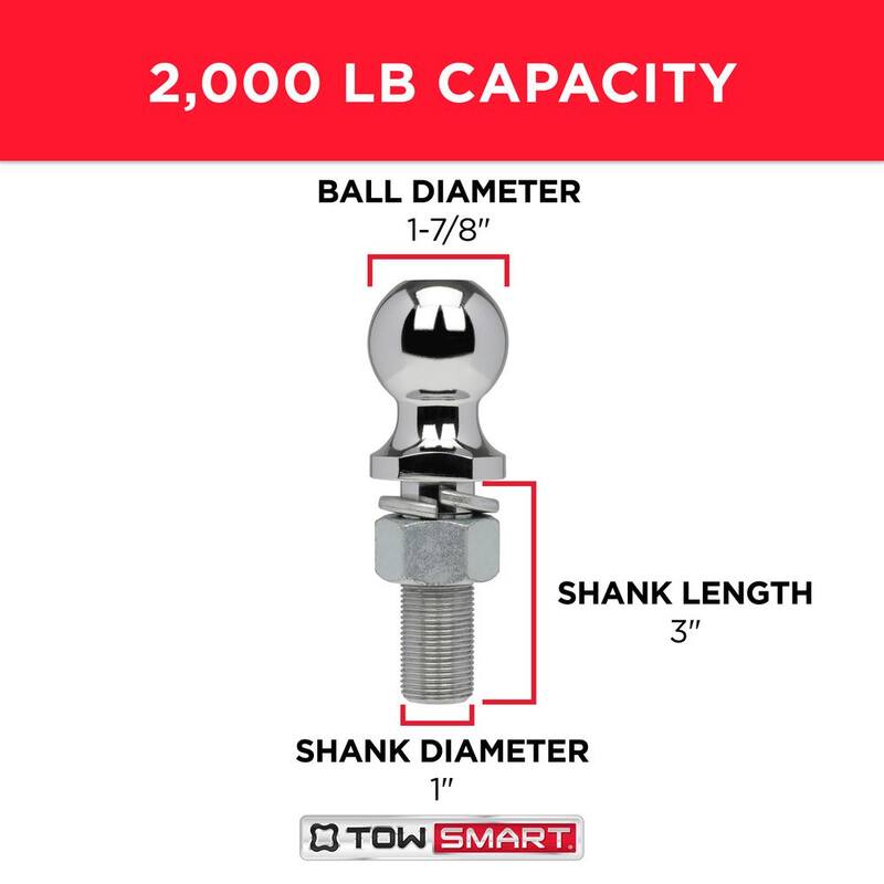 TowSmart Class 1 2,000 lb. 1-7/8 in. Ball Diameter, 1 in. Shank Diameter, 3 in. Shank Length Chrome Trailer Hitch Ball - 766