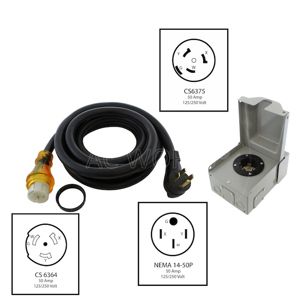 Ac Works 50A Emergency Power Kit with SS2-50 Inlet Box and 10ft Cord - EP1450KIT-010
