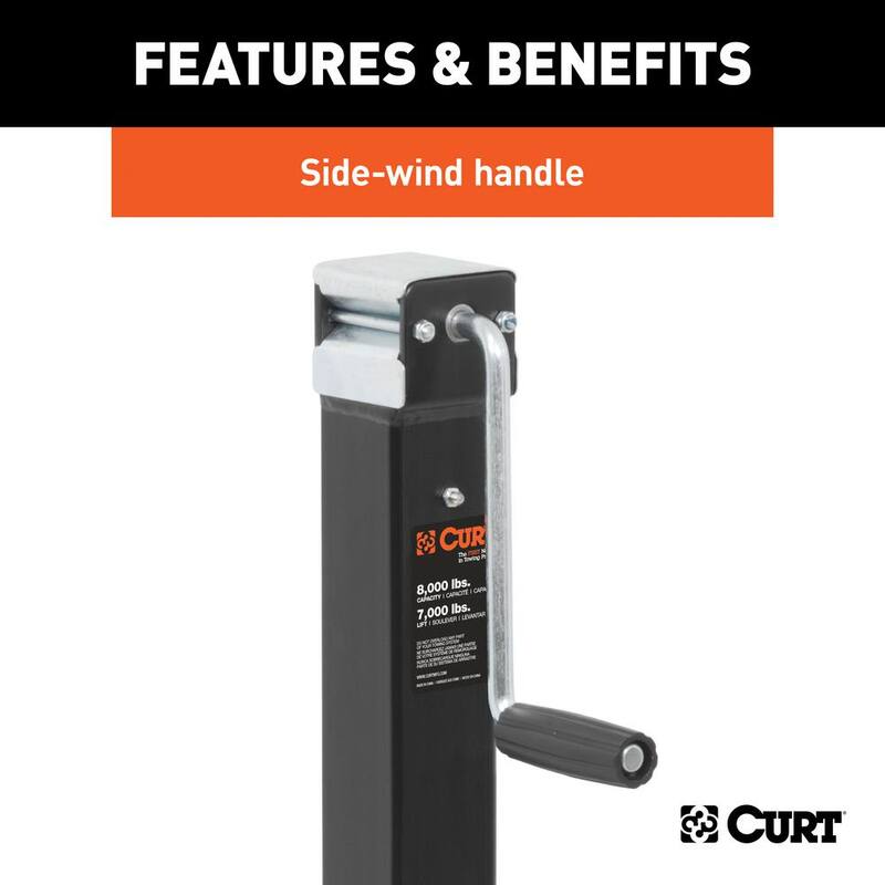 CURT Direct-Weld Square Jack with Side Handle (8,000 lbs., 15" Travel) - 28575