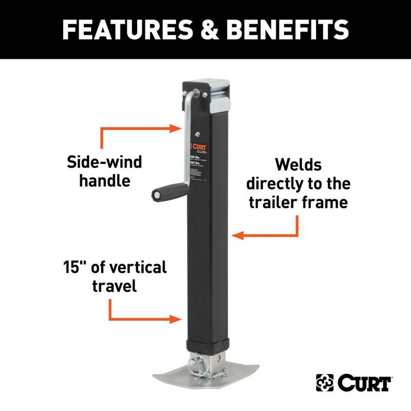 CURT Direct-Weld Square Jack with Side Handle (8,000 lbs., 15" Travel) - 28575