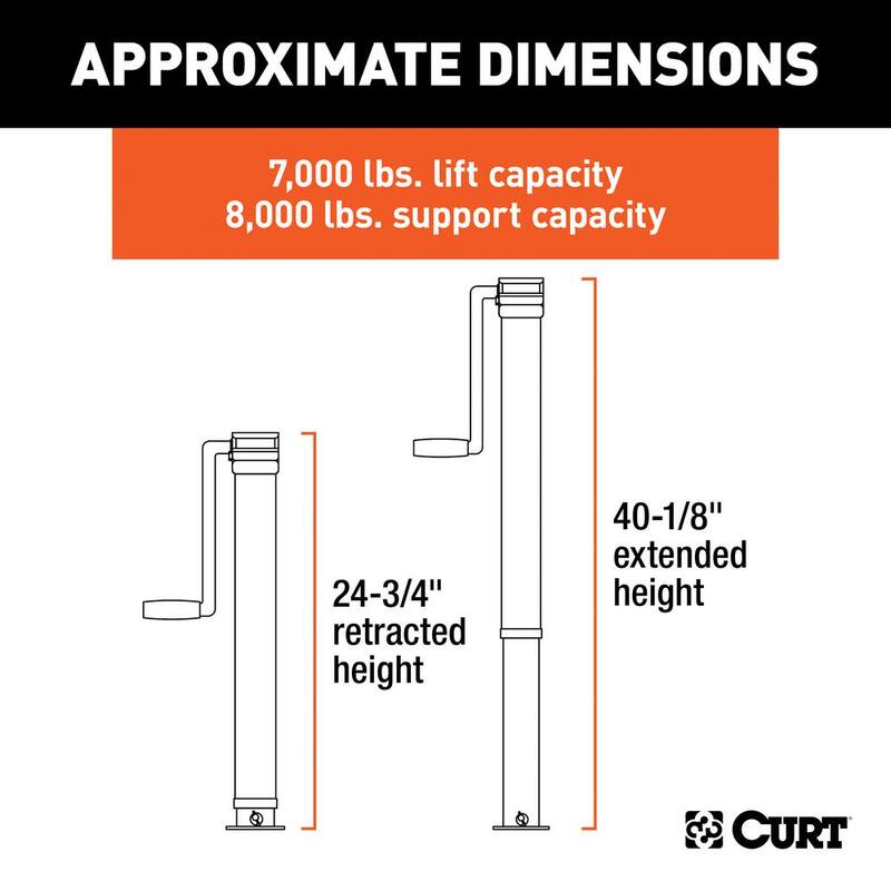 CURT Direct-Weld Square Jack with Side Handle (8,000 lbs., 15" Travel) - 28575