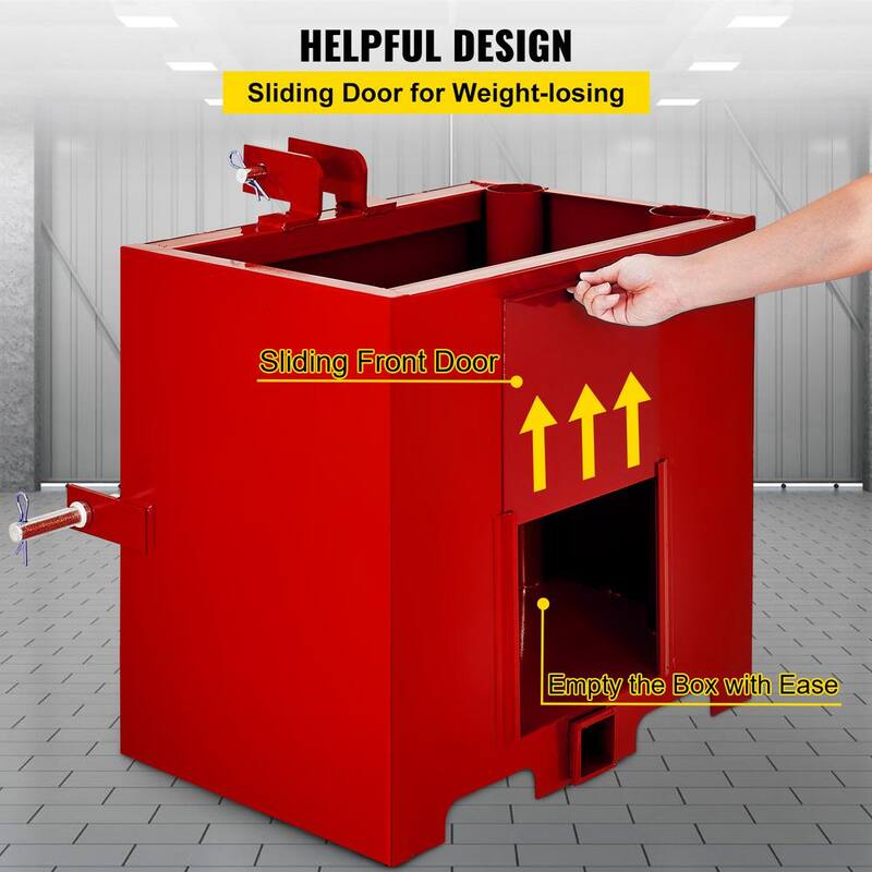VEVOR 3-Point Ballast Box 800 lbs. Capacity Hitch Ballast Box 2 in. Hitch Receiver Tractor Ballast Box w/5 cu. ft. Volume, Red - YZXSD1L2YCRED0001V0