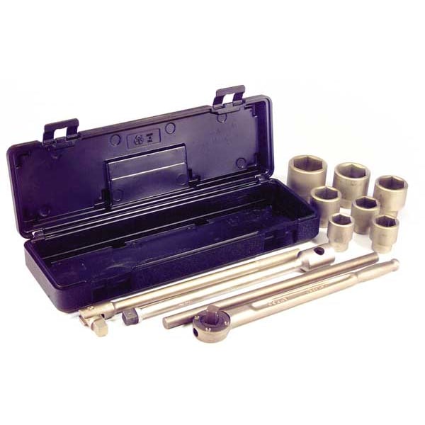 Ampco Safety Tools 3/4" Drive Socket Set Metric 11 Pieces 36 mm to 60 mm , Beryllium Copper Alloy Plated - W-291M