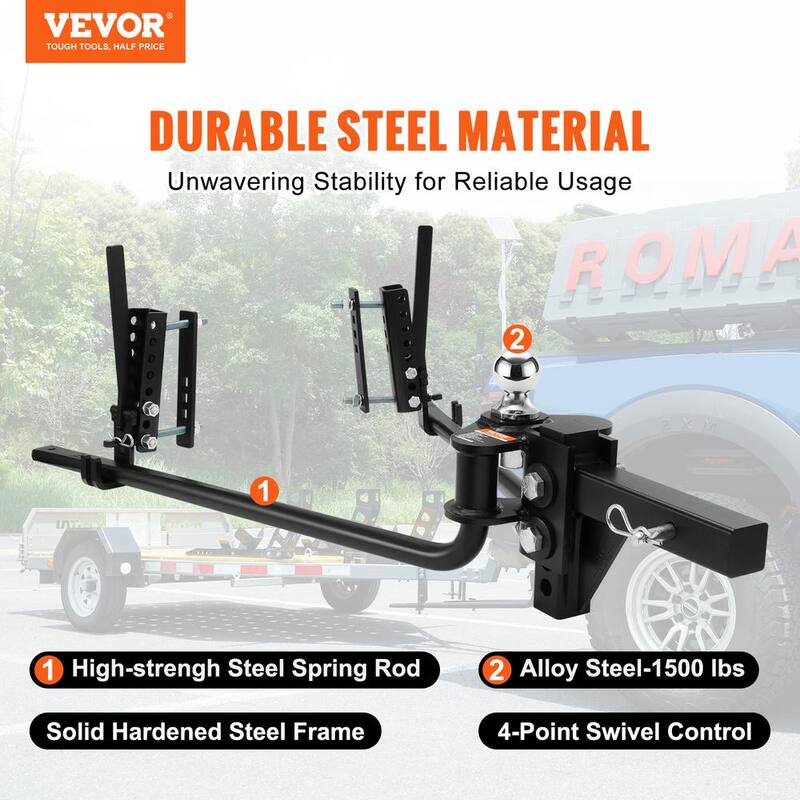 VEVOR Weight Distribution Hitch Kit 2 in. Shank Weight Distributing Hitch 2.5 in. Drop, 6.5 in. Rise (17K lbs., 35 in. Bars) - YBKZTCG7IN251IZFWV0