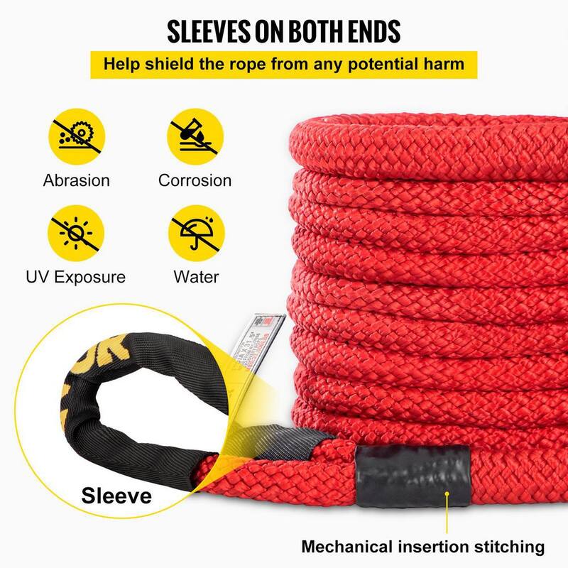 VEVOR 1 in. x 31.5 ft. Kinetic Recovery Energy Rope 33,500 lbs. Heavy Duty Tow Rope w/Carry Bag for Recovering Vehicles (Red) - JYSBCS3350025OA52V0