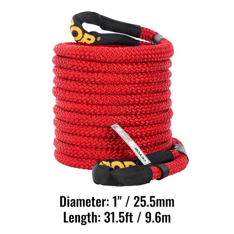VEVOR 1 in. x 31.5 ft. Kinetic Recovery Energy Rope 33,500 lbs. Heavy Duty Tow Rope w/Carry Bag for Recovering Vehicles (Red) - JYSBCS3350025OA52V0
