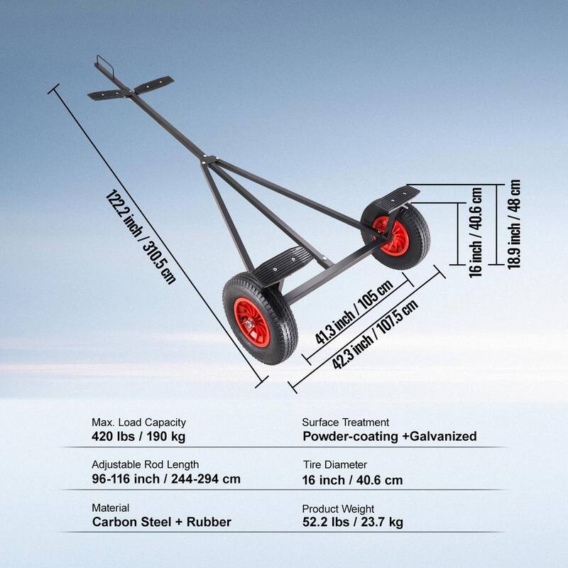 VEVOR Boat Trailer Dolly 420 lbs. Carbon Steel Trailer Mover with 96 in.-116 in. Adjustable Length for Moving Kayak, Boat - CYSDQYCHC4202WOE2V0