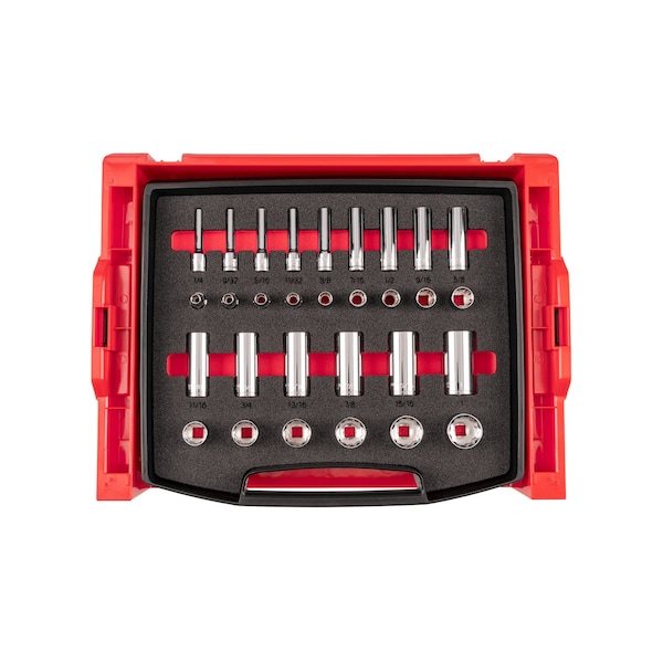Tekton 3/8 Inch Drive 12-Point Socket Set with Open Top Drawer and Rack, 30-Piece 1/4-1 in. - OLB94306