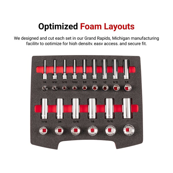 Tekton 3/8 Inch Drive 12-Point Socket Set with Open Top Drawer and Rack, 30-Piece 1/4-1 in. - OLB94306
