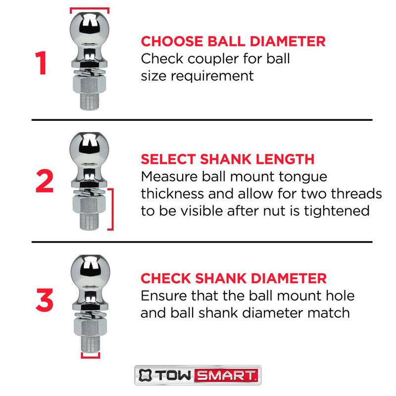 TowSmart Class 1 2,000 lb. 1-7/8 in. Ball Diameter, 5/8 in. Shank Diameter, 1-3/4 in. Shank Length Chrome Trailer Hitch Ball - 729