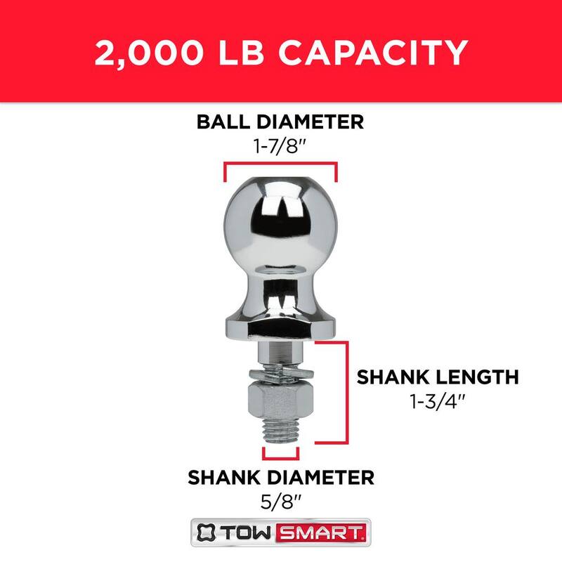 TowSmart Class 1 2,000 lb. 1-7/8 in. Ball Diameter, 5/8 in. Shank Diameter, 1-3/4 in. Shank Length Chrome Trailer Hitch Ball - 729