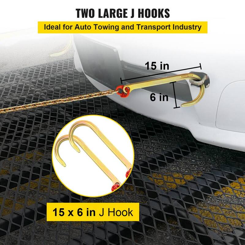 VEVOR 2PCS J Hook Bridle Tow Chain 10 ft. x 5/16 in. G80 Bridle Transport Chain 9260 Lbs. Load with 2 G70 J Hooks for Trucks - SZGLRTJ51610FT001V0
