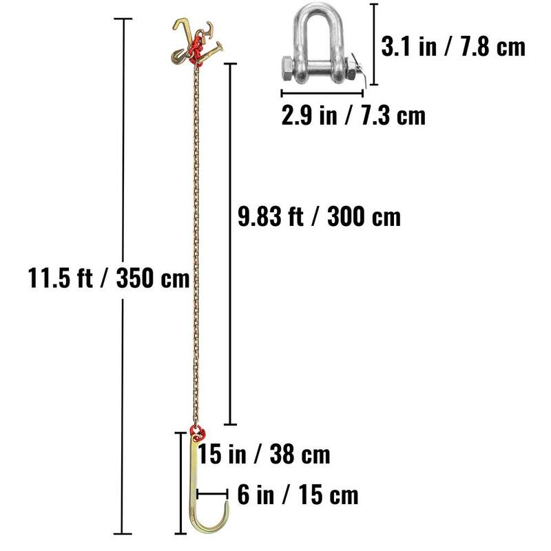 VEVOR 2PCS J Hook Bridle Tow Chain 10 ft. x 5/16 in. G80 Bridle Transport Chain 9260 Lbs. Load with 2 G70 J Hooks for Trucks - SZGLRTJ51610FT001V0