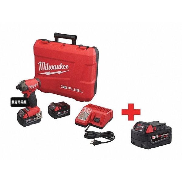 Milwaukee Tool Hex Hydraulic Driver Kit, Drive Size 1/4 in Hex, Includes Batteries (5.0 Ah) - 2760-22, 48-11-1850