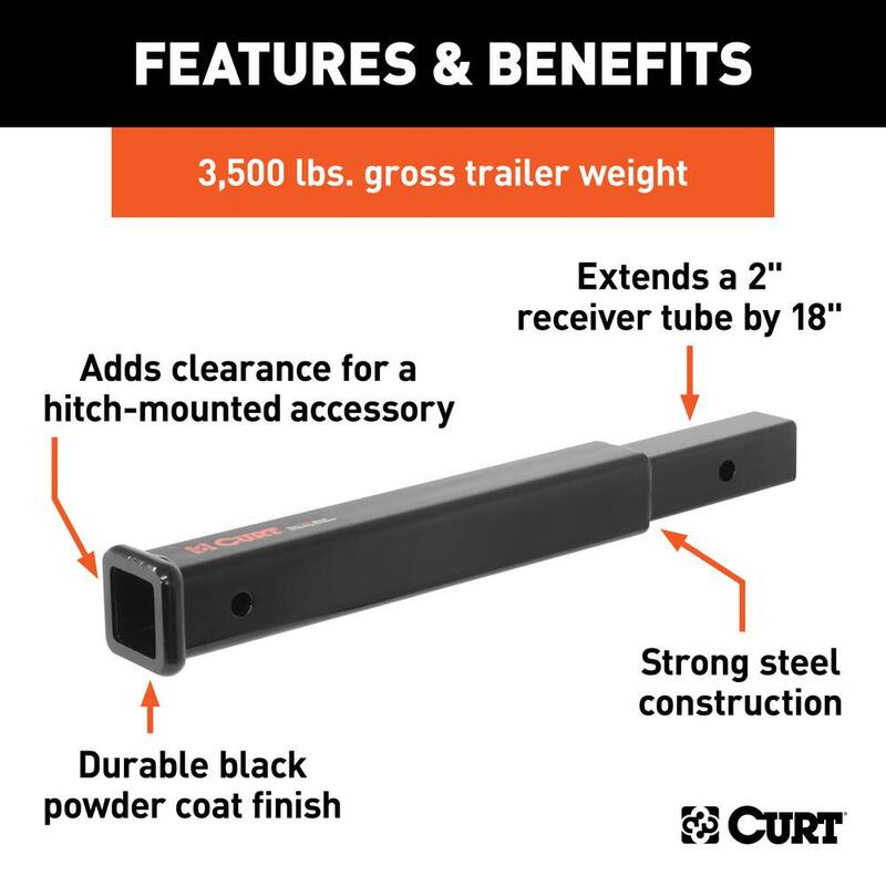 CURT 18" Receiver Tube Extender (2" Shank, 3,500 lbs.) - 45796