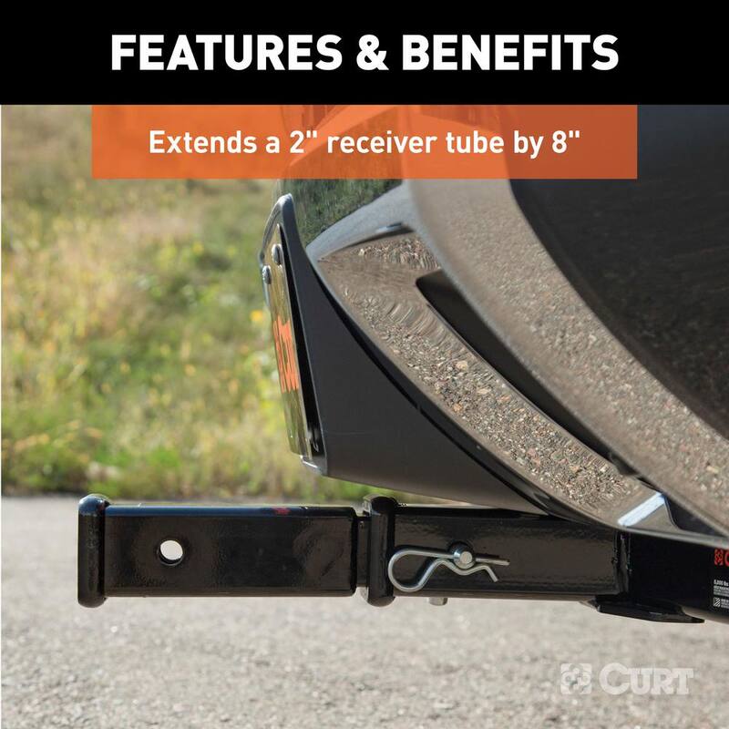 CURT 8 in. Receiver Tube Extender (2 in. Shank, 3,500 lbs.), Towing Draw Bar - 45791