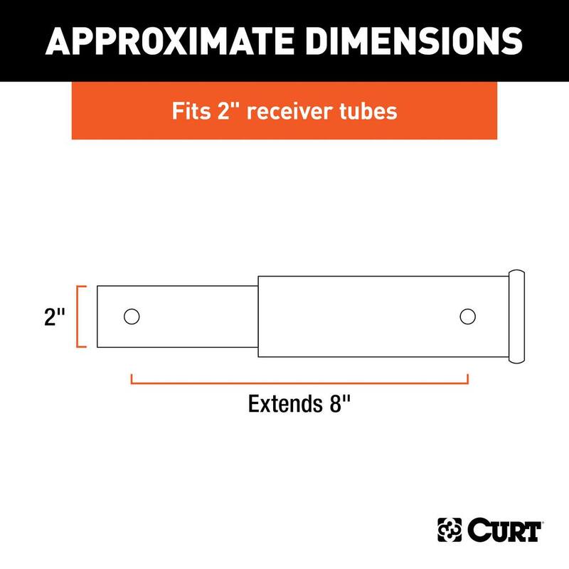 CURT 8 in. Receiver Tube Extender (2 in. Shank, 3,500 lbs.), Towing Draw Bar - 45791