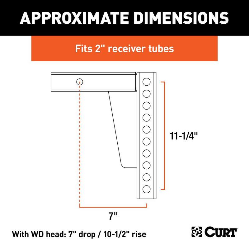 CURT Weight Distribution Shank (2" Shank, 7" Drop, 10-1/2" Rise) - 17123