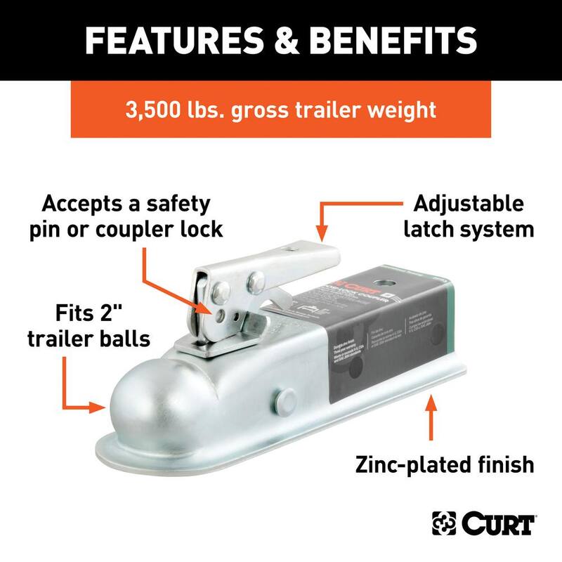 CURT 2" Straight-Tongue Coupler with Posi-Lock (2" Channel, 3,500 lbs., Zinc) - 25153