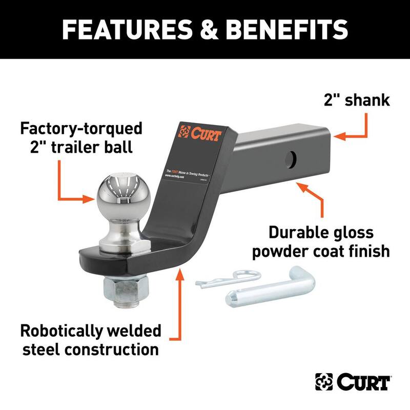CURT 7,500 lbs. 4 in. Drop Loaded Trailer Hitch Ball Mount Draw Bar with 2 in. Ball (2 in. Shank) - 45056