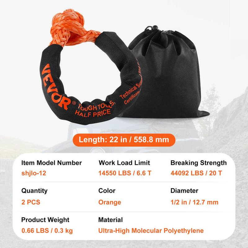 VEVOR 2 Pack Synthetic Soft Shackle Rope 1/2 in. x 22 in. 20T Breaking Strength Recovery Tow Shackles Cables - JPXKCSHCS12Y2U1VCV0