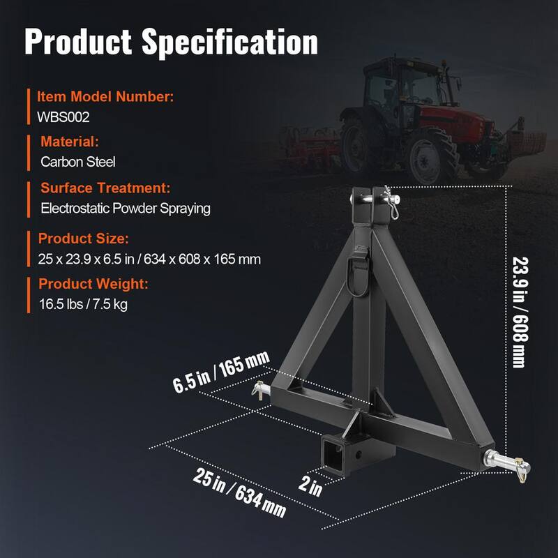 VEVOR 3 Point Hitch Receiver 2 in. Receiver Trailer Hitch Category 1 Tractor Tow Drawbar Adapter for Trailers Farm Equipment - SJXTJ2519YCSE9MANV0