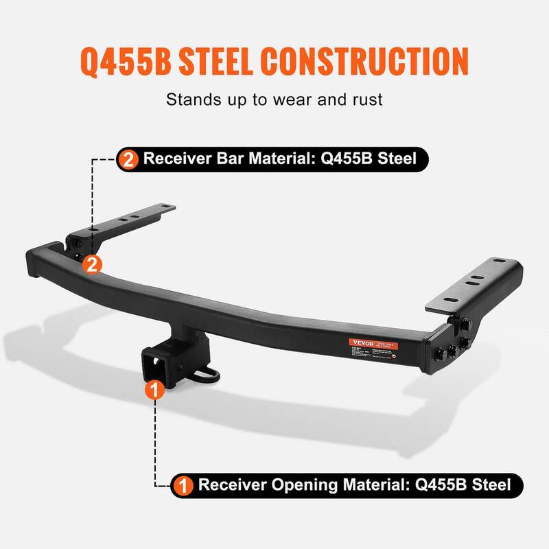 VEVOR Class 3 Trailer Hitch, 2 in. Receiver, Q455B Steel Tube Frame, Compatible with 2020-2023 Toyota Highlander, Black - GGLJQTG2YCTOVCHLXV0-730