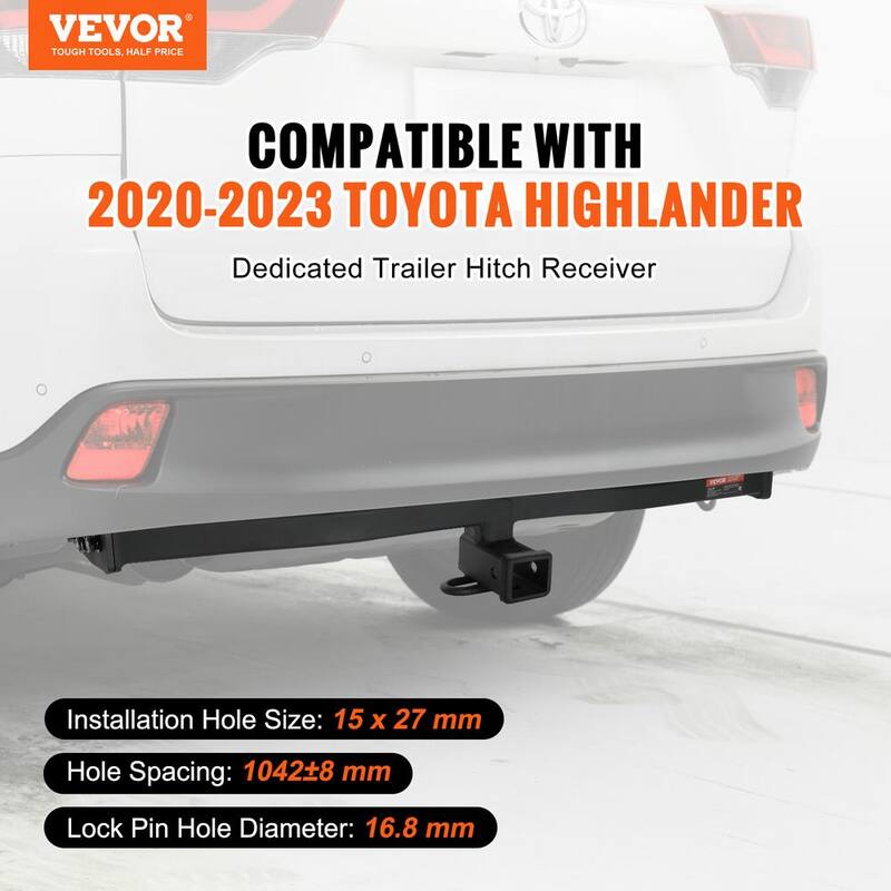 VEVOR Class 3 Trailer Hitch, 2 in. Receiver, Q455B Steel Tube Frame, Compatible with 2020-2023 Toyota Highlander, Black - GGLJQTG2YCTOVCHLXV0-730