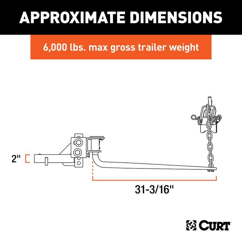 CURT MV Round Bar Weight Distribution Hitch, 2 in., Universal (5K - 6K lbs., 31-3/16 in. Bars) - 17050