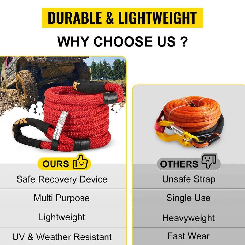 VEVOR 7/8 in. x 21 ft. Kinetic Recovery Rope 21,970 lbs. Heavy Duty Nylon Double Braided Kinetic Energy Rope w/ Carry Bag, Red - JYSBLS2197022UJK7V0