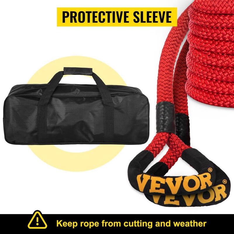 VEVOR 7/8 in. x 21 ft. Kinetic Recovery Rope 21,970 lbs. Heavy Duty Nylon Double Braided Kinetic Energy Rope w/ Carry Bag, Red - JYSBLS2197022UJK7V0