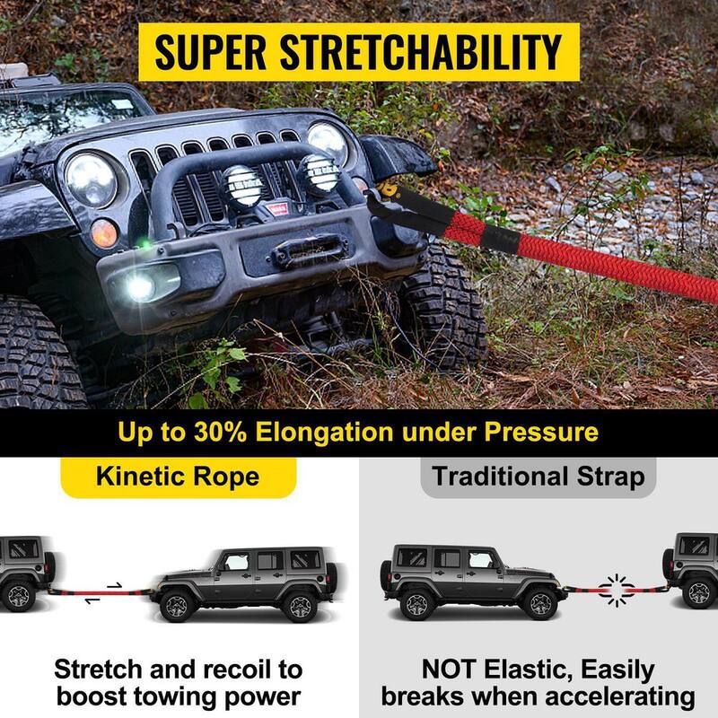 VEVOR 7/8 in. x 21 ft. Kinetic Recovery Rope 21,970 lbs. Heavy Duty Nylon Double Braided Kinetic Energy Rope w/ Carry Bag, Red - JYSBLS2197022UJK7V0