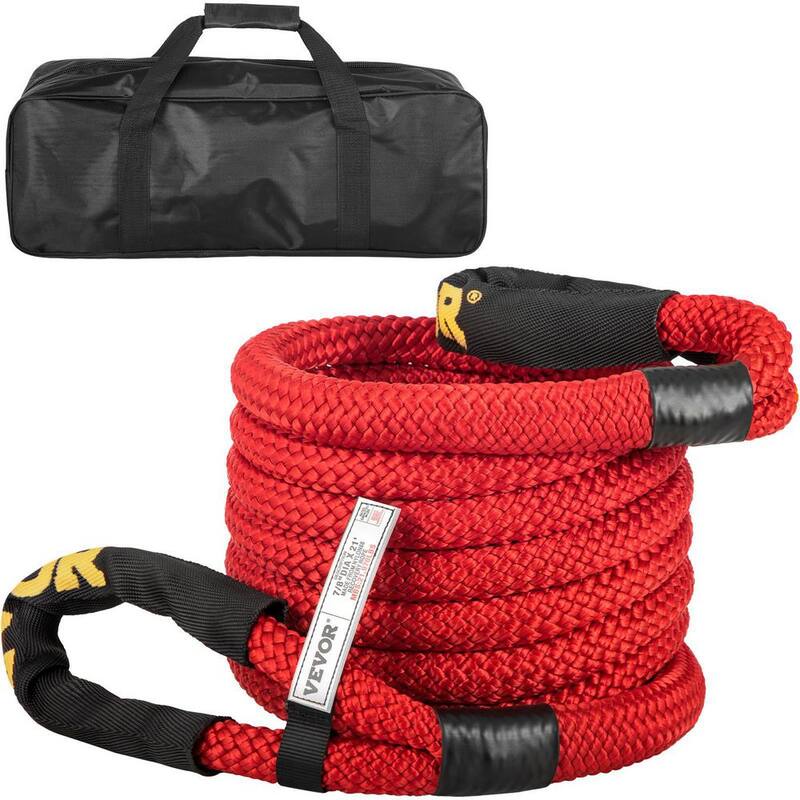 VEVOR 7/8 in. x 21 ft. Kinetic Recovery Rope 21,970 lbs. Heavy Duty Nylon Double Braided Kinetic Energy Rope w/ Carry Bag, Red - JYSBLS2197022UJK7V0