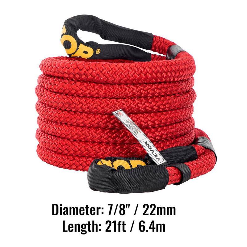 VEVOR 7/8 in. x 21 ft. Kinetic Recovery Rope 21,970 lbs. Heavy Duty Nylon Double Braided Kinetic Energy Rope w/ Carry Bag, Red - JYSBLS2197022UJK7V0