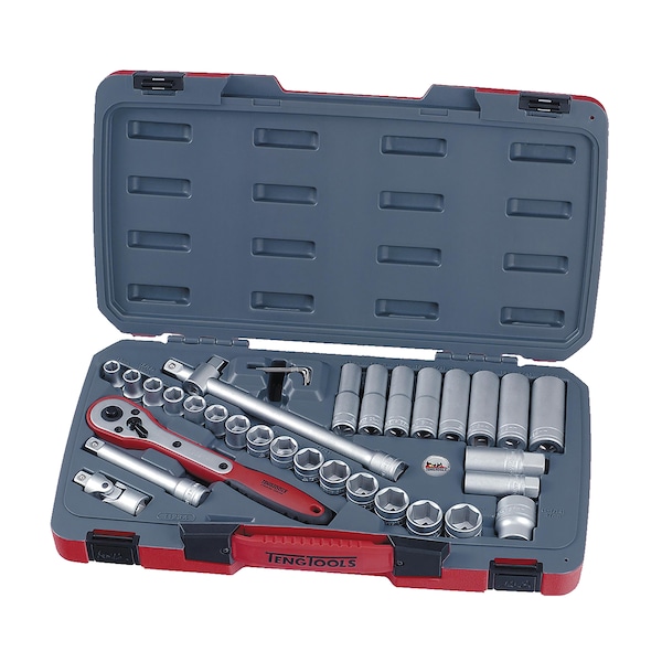 Teng Tools T1234 - 34 Piece 1/2" Drive 6 Point Regular and Deep S - T1234