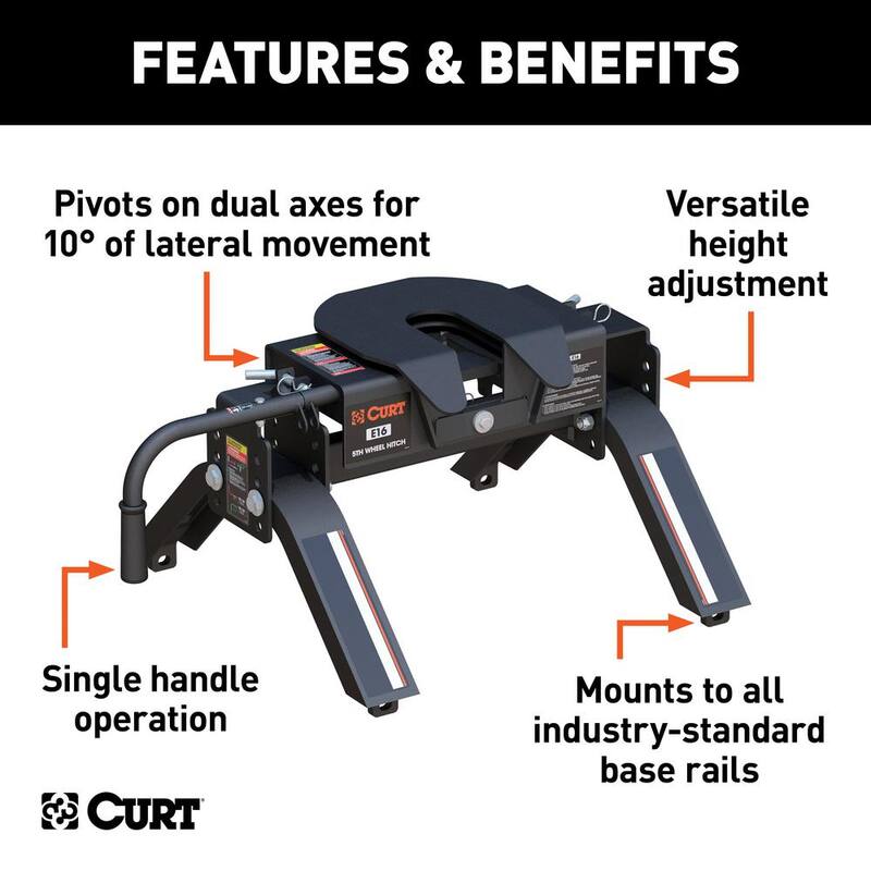 CURT E16 5th Wheel Hitch with Dual Axis Head and 16,000 lbs. Capacity - 16115